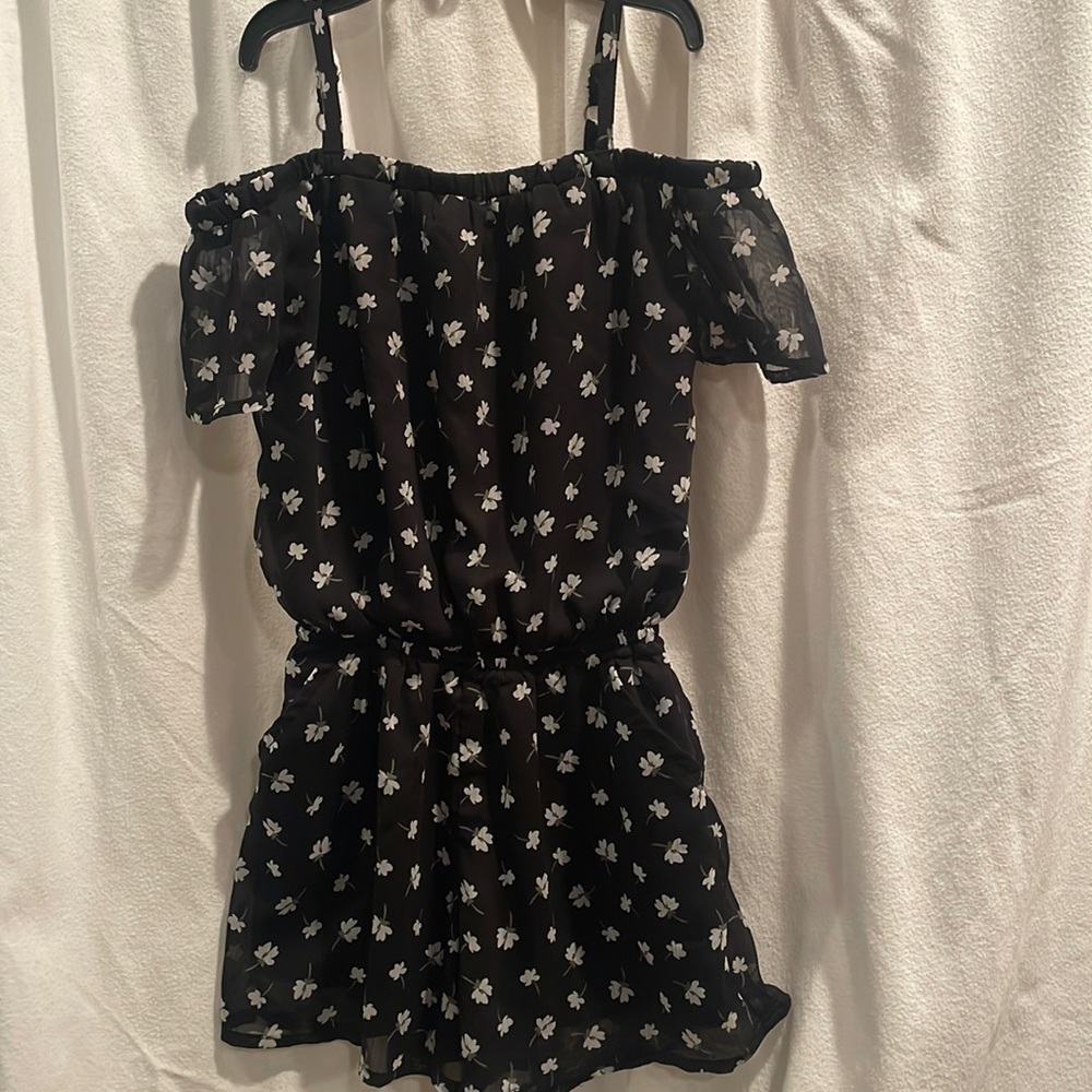 Abercrombie Kids Girls Black and White Flowered Shorts Romper